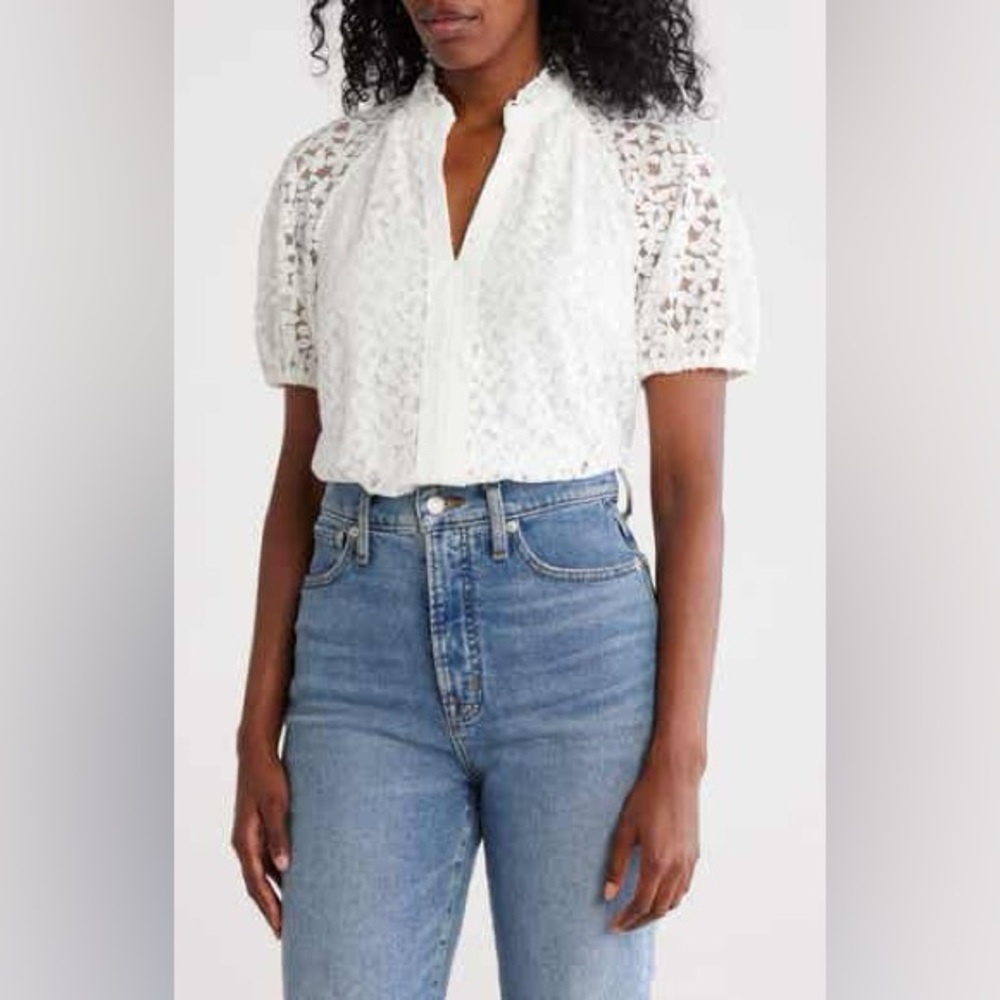 CeCe Lace Floral Blouse White